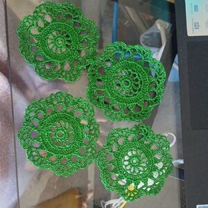 Vibrant Green Crochet Doilies Set
